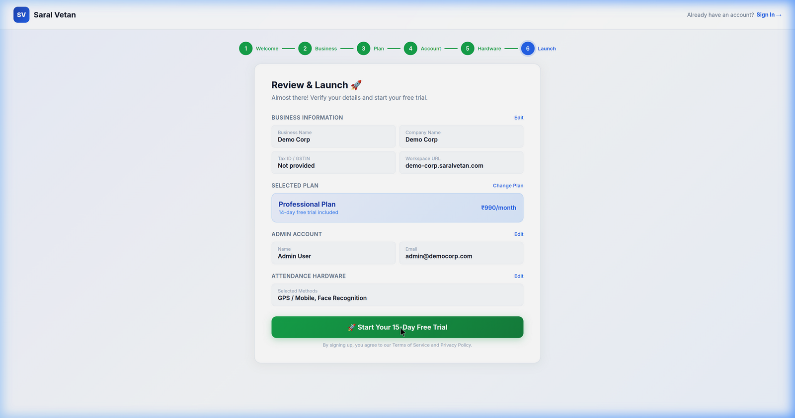 Final Review Screen